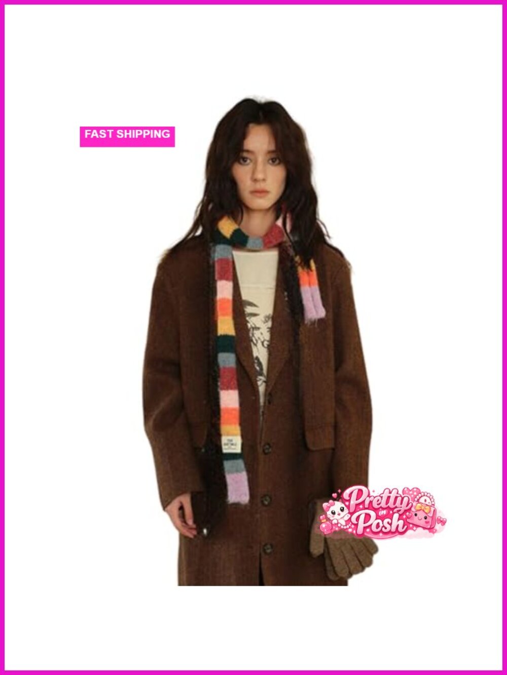 Long Skinny Knit Scarf Acrylic Striped Harajuku Style Women's Winter Neck Scarf